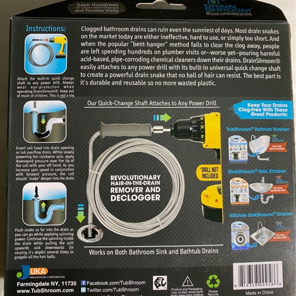 DrainShroom REVOLUTIONARY HAIR IN THE DRAIN REMOVER & DECLOGGER @Tubshroom NEW - Picture 7 of 7